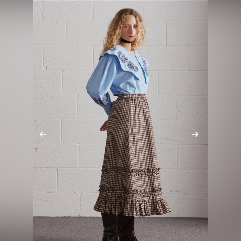 Damson Madder Rina Ruffle Skirt - Chocolate Check